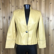 Women's Size L Yellow Leather Jacket Lined By Renegade Spirit Button Closure Usa