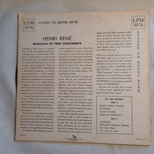 Henri Rene und sein Orchester – Hören Sie Henri Rene LP RCA Victor 10" LPM 3076 - Bild 2 von 8