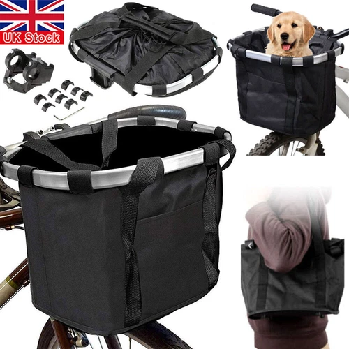 Bicycle Front Basket Bike Handlebar Pet Dog Cat Carrier Bag Collapsible Folding - Picture 4 of 14