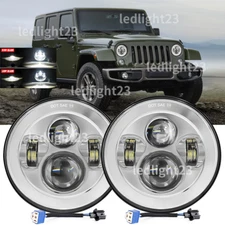 Pair 7" Round LED Headlights High Low Beam fit Jeep Wrangler JK TJ LJ CJ Trucks