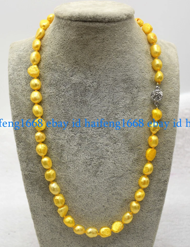 Echte 8-9mm Natürlich Gold Süßwasser Kultiviert Barock Perle Halskette 45cm - Bild 2 von 4