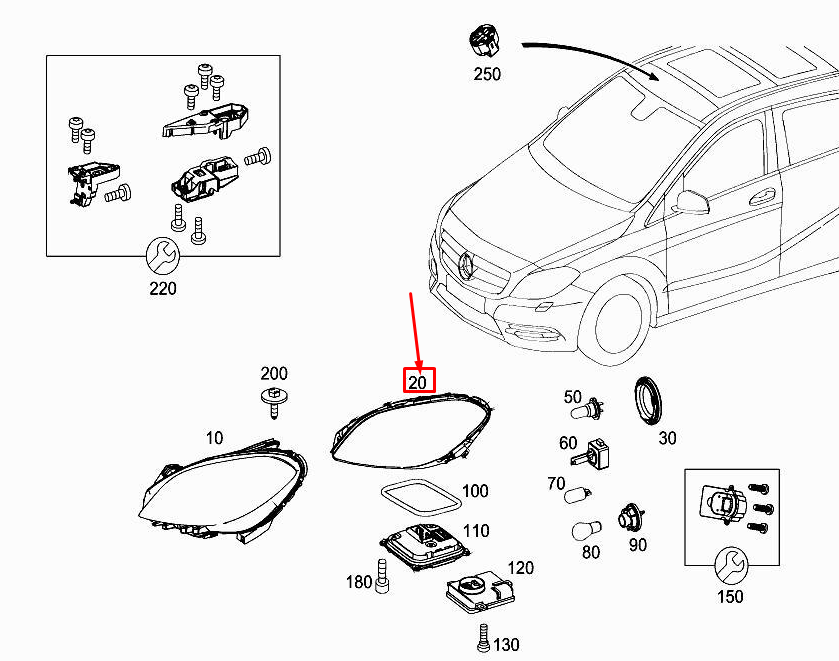 NOUVEAU CADRE D'ÉTANCHÉITÉ DE PHARE AVANT MERCEDES-BENZ B W246 A2468260158