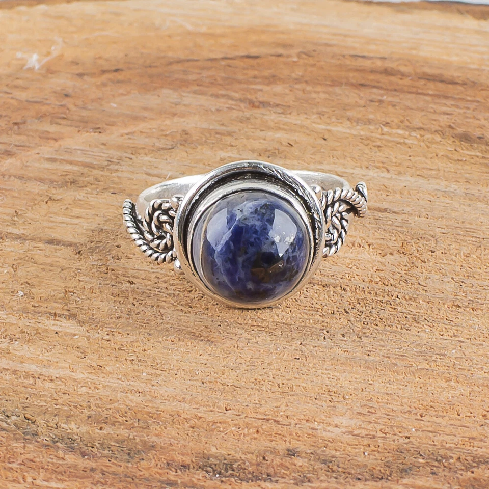 Anillo de piedras preciosas naturales de sodalita para mujer regalo de plata de ley 925 Foto 2 de 4