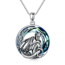 Dragon Necklace Sterling Silver Crystal Crescent Moon Dragon Pendant Wyvern J...