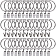 44 Pack Curtain Rings with Clips Hooks, Silver Drapery Clips with Rings Stain...