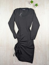 BNWT PrettyLittleThing Black Knitted Ruched Jumper Dress - Size S