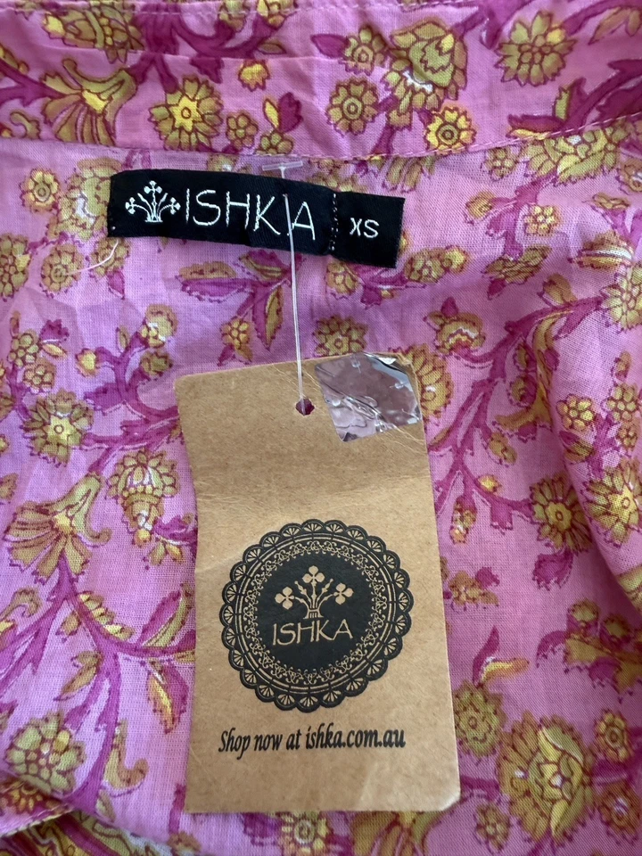 ISHKA Sz XS Pink Floral 100% Cotton Kaftan Dress NEW RRP $79 - image 3 of 4