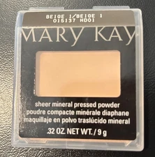 NOS Mary Kay Sheer Mineral Pressed Powder Makeup .32 oz Beige 1 #015137 NEW