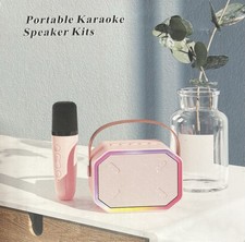 Portable Karaoke System Wireless Mic  Speaker, TF Card, Stereo Sound - Pink