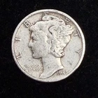 90% Silver - 1945 Mercury Dime Circulated - 06-43