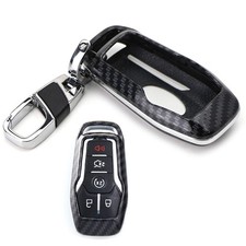 Llavero negro brillante patrón "fibra de carbono" carcasa con llavero para Ford Lincoln