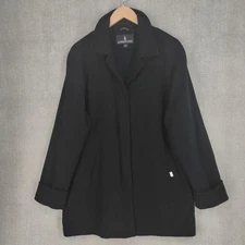 London Fog Car Coat Womens Black Heavyweight Button Front Lined Pockets Raglan