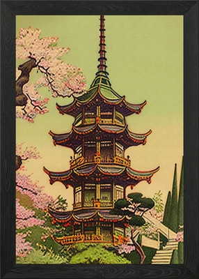 Nouveau asian castle Japan Framed Wall Art Poster Canvas Print Picture