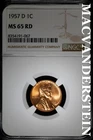 1957-D Lincoln Wheat Cent- NGC MS 65 RD- Lustrous- No Reserve #SLA697