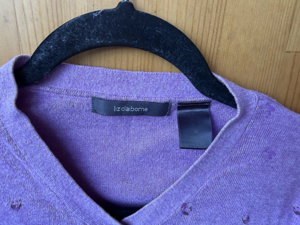 Cárdigan para mujer Liz Claiborne púrpura floral manga larga botón completo - talla M Foto 3 de 3