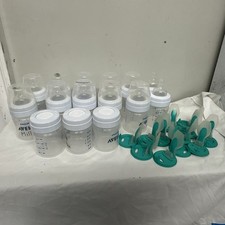 Lot of 15 4oz Philips Avent Clear Plastic Baby Bottles Lids Nipples Covers
