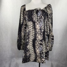 Urban Outfitters UO Vivienne Printed Long Sleeve Mini Dress Black Large