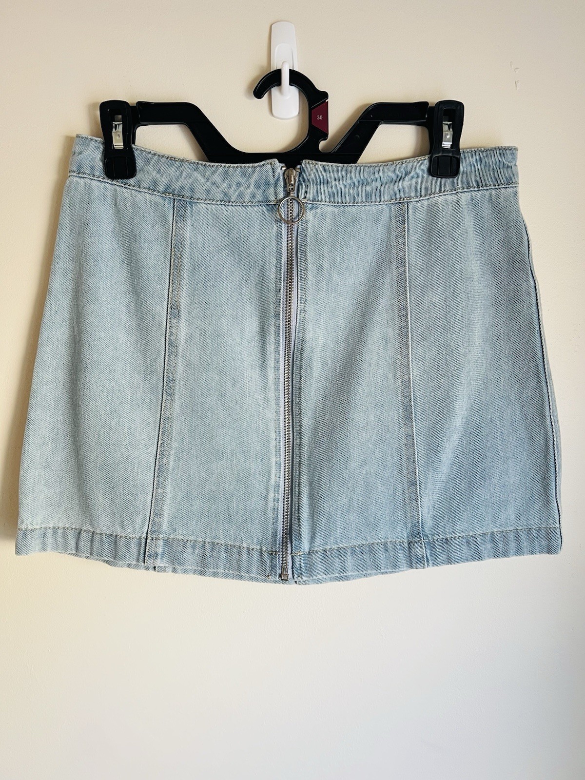 Forever 21 Denim Mini Skirt Size M Light Denim with Full Zip Front Closure