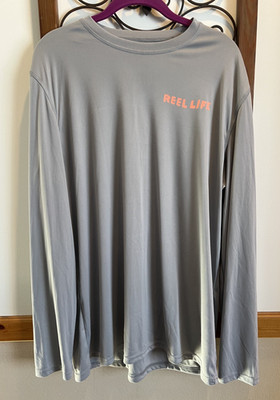 Reel Life Mens Large Grey Long Sleeve Beach Performance Fishing Shirt NWOT