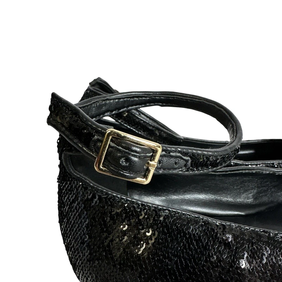 Guess Negro Lentejuelas Correa Tobillo Ballet Pisos 7 M NUEVO Foto 4 de 4