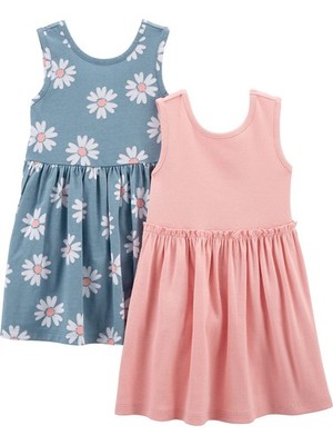 Girl's Short-Sleeve and Sleeveless Dress Sets, Pink/Navy Floral, 4T