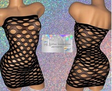 EXOTIC DANCER/ STRIPPER/ RAVE WEAR: BLACK 1 PIECE HALTER DRESS