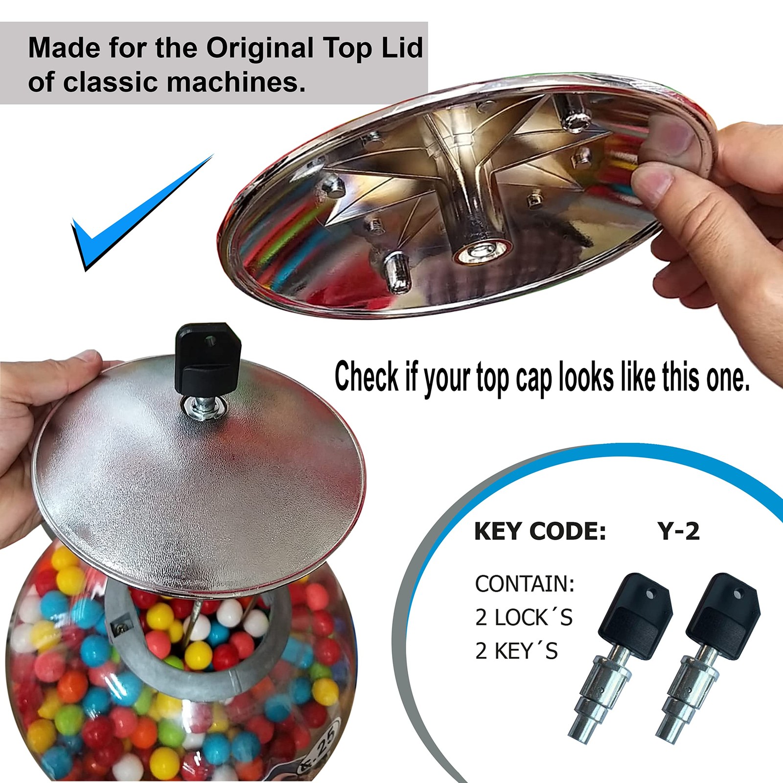 Lock and Key for Classic Gumball Machine - Vending Machines Top Lid Tubular K...