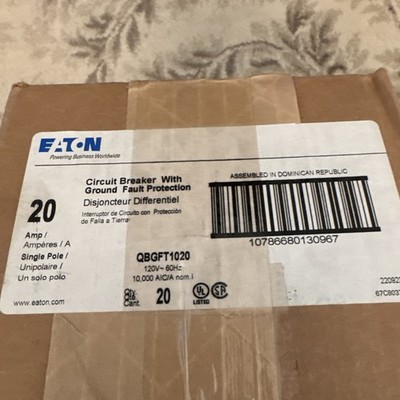 QBGFT1020 Eaton 1 Pole 20 Amp 120V Ground Fault GFCI Breaker Bolt In