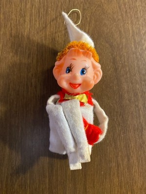 Vintage 60s Pixie Elf Christmas Knee Hugger Figure Ornament 3''/7''