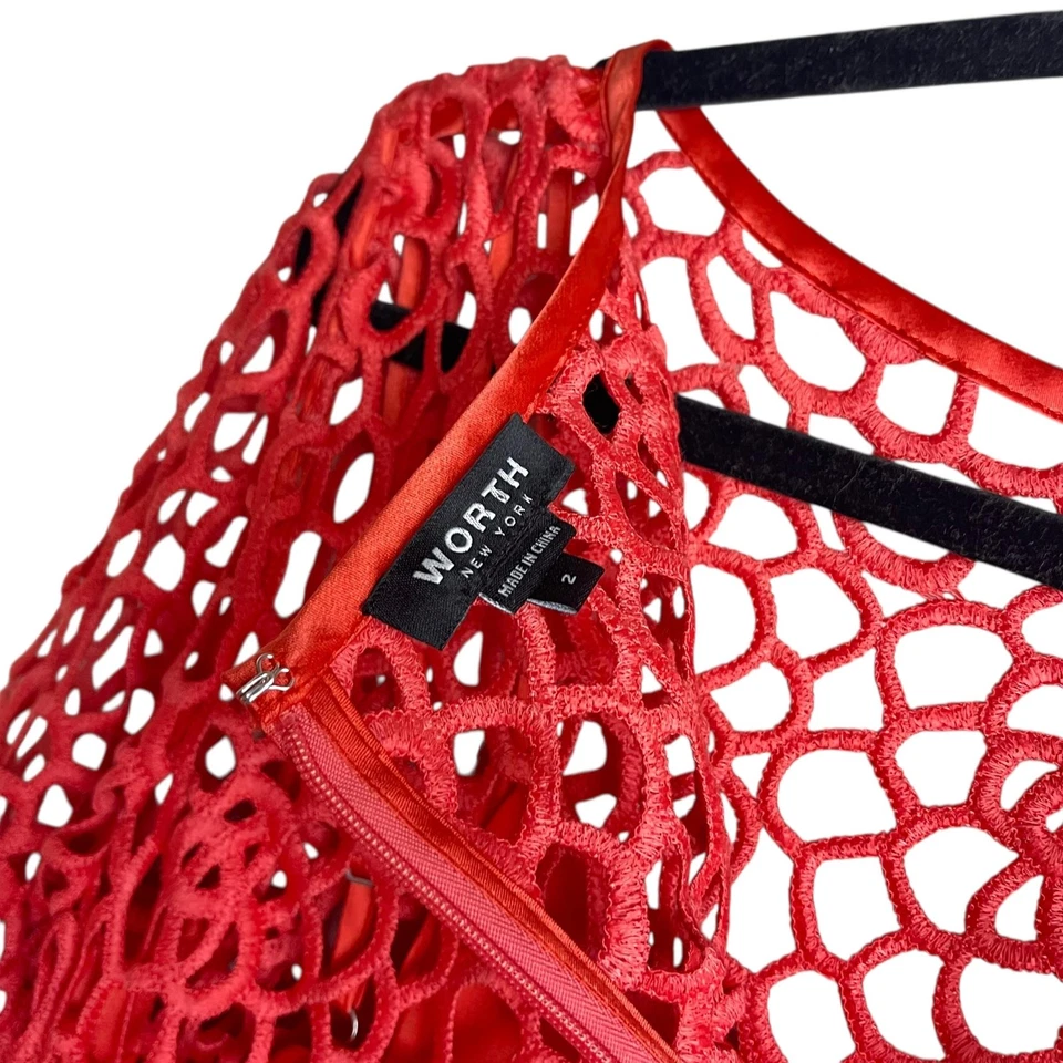 Worth New York Dress Womens 2 Lace Overlay Sheath Lined Floral Cocktail Party - Image 4 of 4