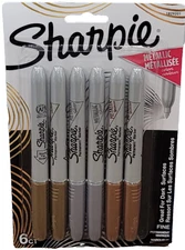 BRAND NEW #1829201 Sharpie 6-pack Fine Tip Metallic Markers Gold, Silver, Bronze