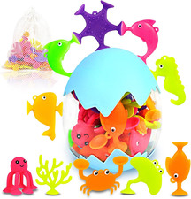 Silicone Ocean Animal Suction Cup Bath Toys Set for Toddlers, 18 Pcs