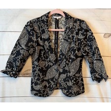 Cabi Black Cream Damask Floral Blazer Jacket 312 Single Button 3/4 Sleeve Size 6