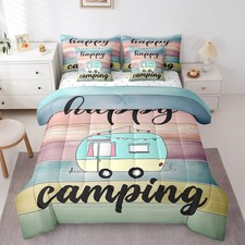 Camper Twin Comforter Set 7 Piece Happy Camping Bed in A Bag with Sheets for ...