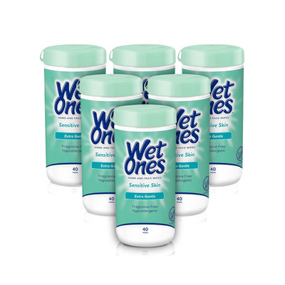 Hand and Face Wipes, Sensitive Skin, Unscented, Hand and Face, 40Ct Canister (6