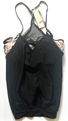 Dokotoo Womens Black Lined Up Double Up Tankini Top Size Large, NEW