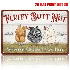 Funny Chicken Gifts Fluffy Butt Hut Tin Signs Farmhouse Chicken Coop Wall Decor