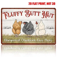 Funny Chicken Gifts Fluffy Butt Hut Tin Signs Farmhouse Chicken Coop Wall Decor