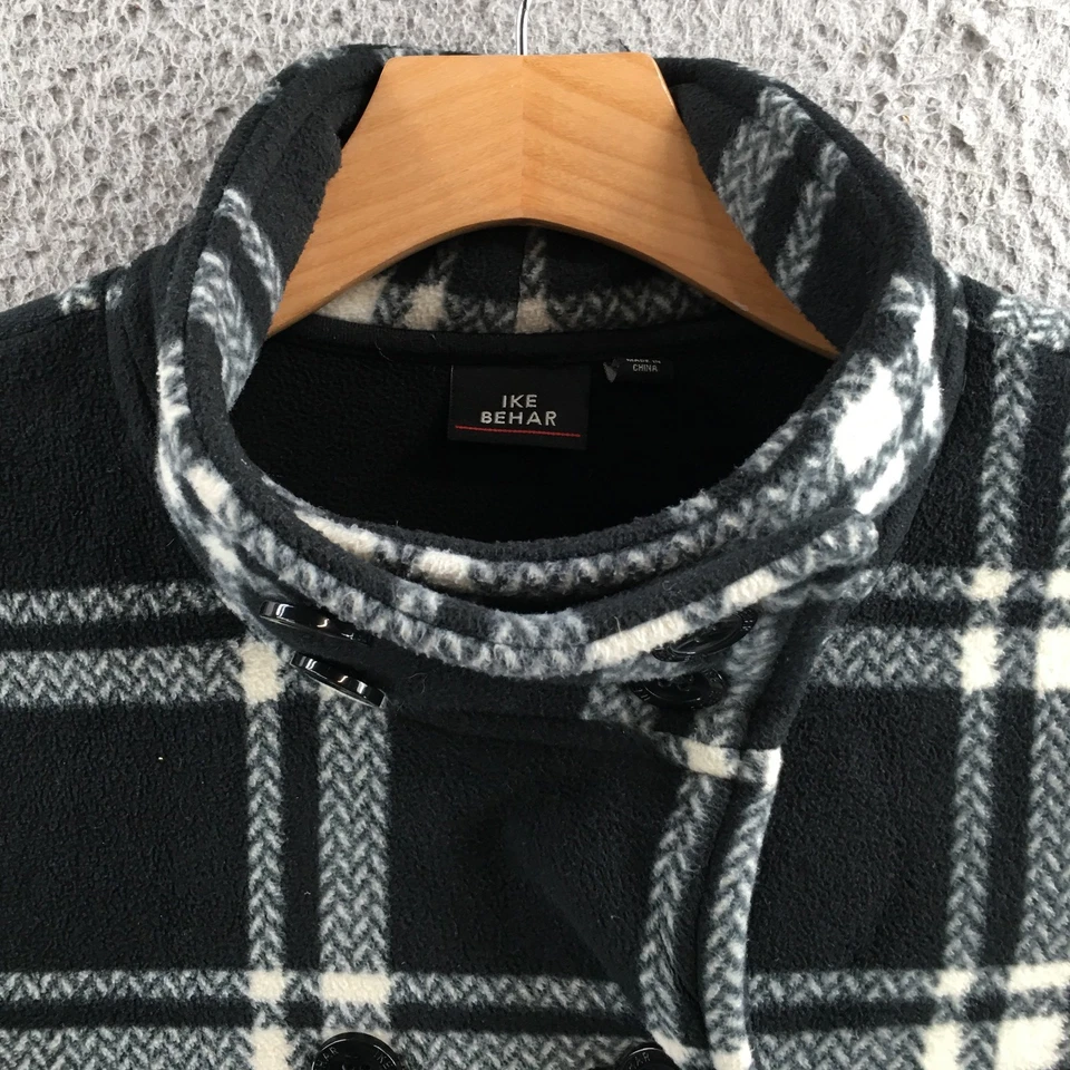 Chaqueta Ike Behar Chaquetón Mujer XL Negra A Cuadros Cinturón Simulado Cuello Botón Delantero Foto 3 de 4