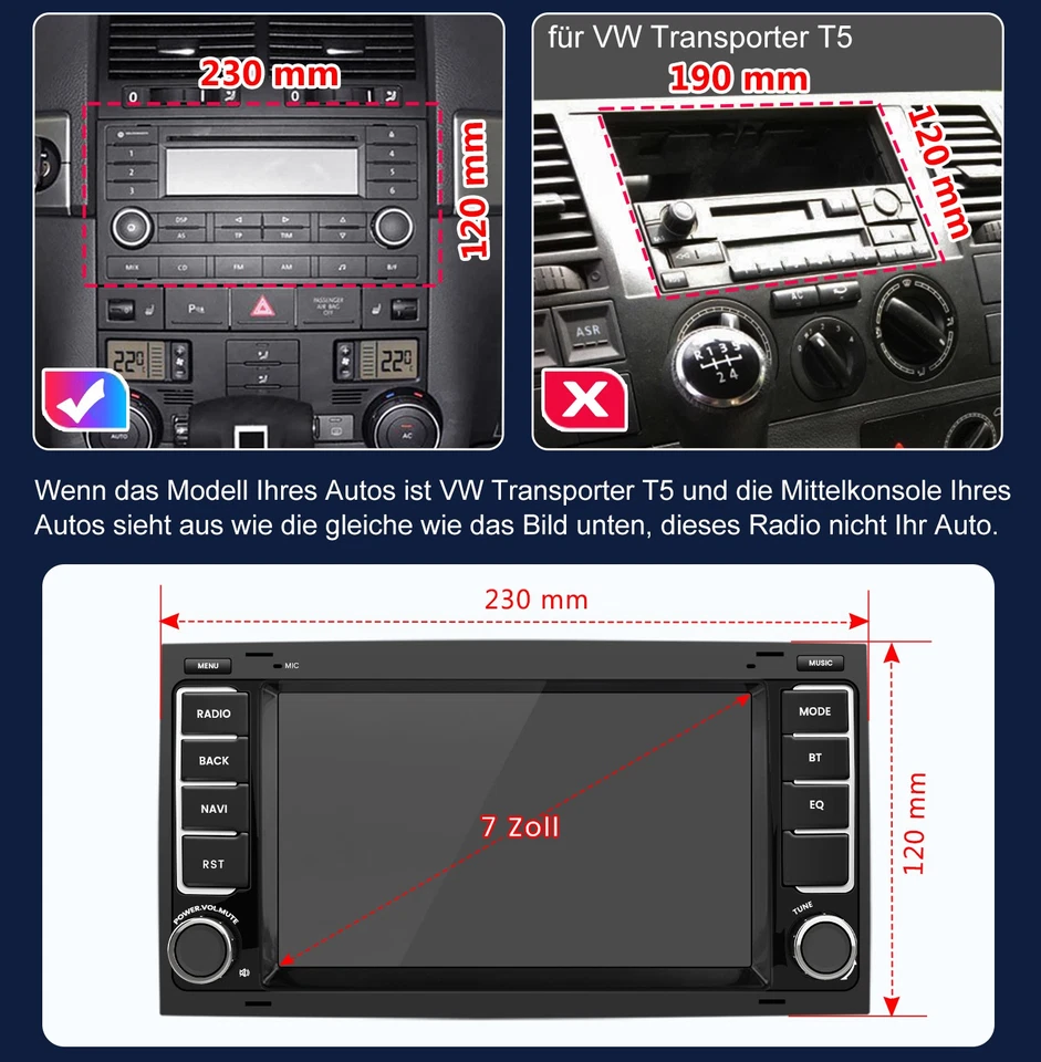 Für VW T5 Multivan Transporter Android 14 Autoradio Carplay GPS Navi RDS BT DAB+ - Bild 2 von 4