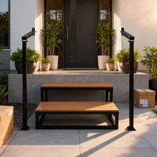 2 Steps Stairs With Handrail Multi Function Garage Stepping Stair Indoor/Outdoor