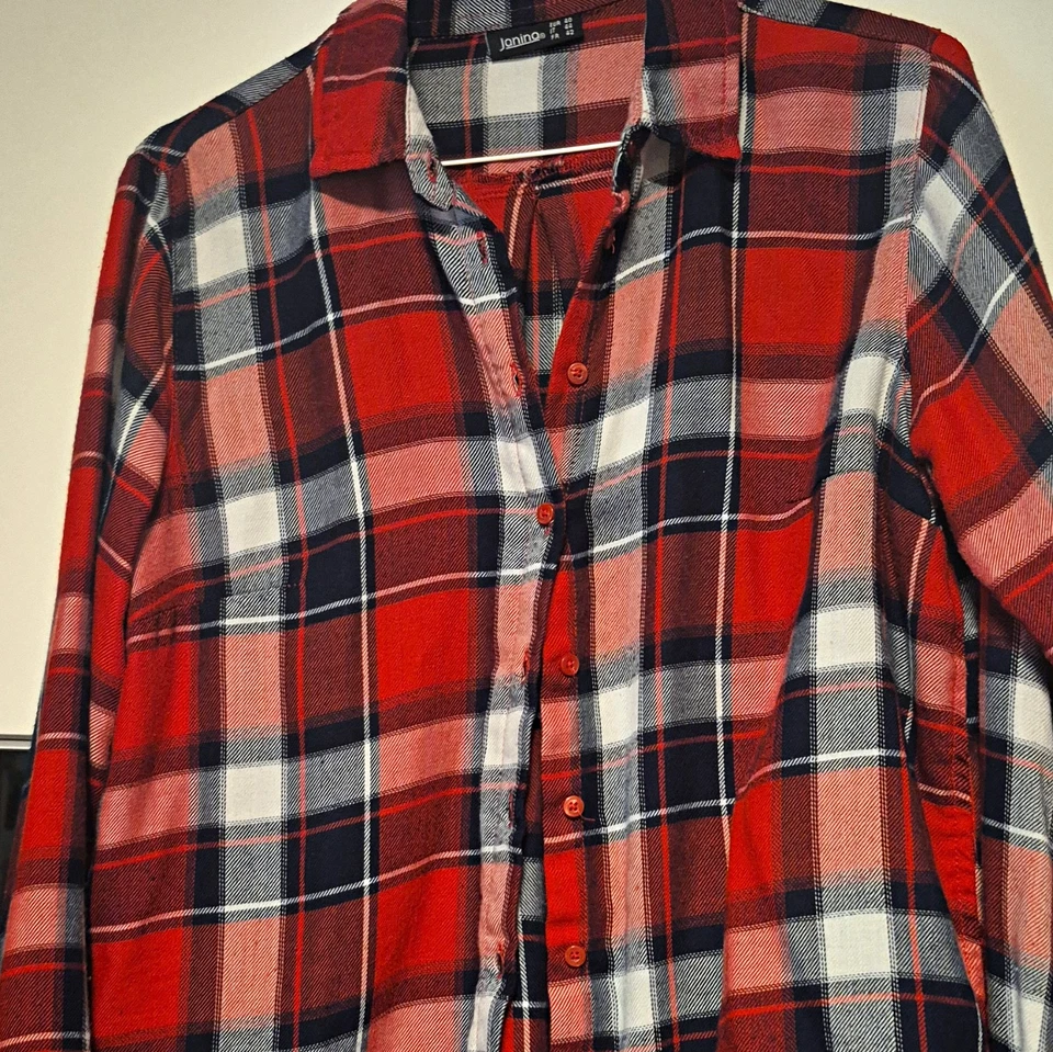 Janina Damen Bluse kariert Rot/Blau/Weiß Flanell Langarm Kragen Gr. 38 - Bild 1 von 1