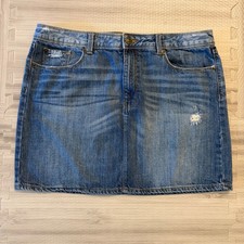 Gap Denim Mini Skirt Womens 14/32 Blue Distressed 1969 Light Fade 5-Pocket Y2K