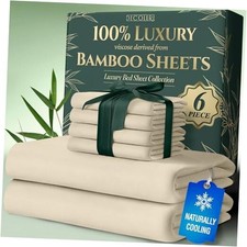 100 Viscose Derived from Bamboo Sheets Size 6pcs - Ultra Soft  Queen Creme