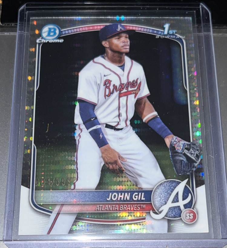 2025 Bowman Chrome John Gil 1st Bowman Pulsar Refractor Atlanta Braves 004/399