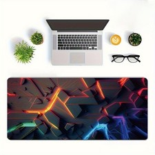 Cyberpunk Desk Mat: Neon Geometric Crack Mouse Pad for Gamers  Office Decor