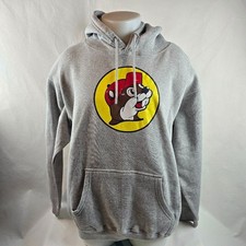 Buc-ee s Hoodie Mens Large Gray Graphic Pullover Beaver Logo Sweatshirt Basic
