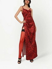 Dolce & Gabbana Leopard Print Maxi Dress Red Size 48 US 12 NWT