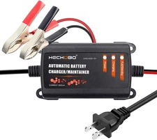 12v 2A Battery Charger, Trickle Charger for Lawn Mower Battery, Black, Red 