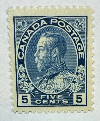 #ad Canada #111 1914 5c blue George V “Admiral Series” MLH VF XF85; $60 UCV $29.00